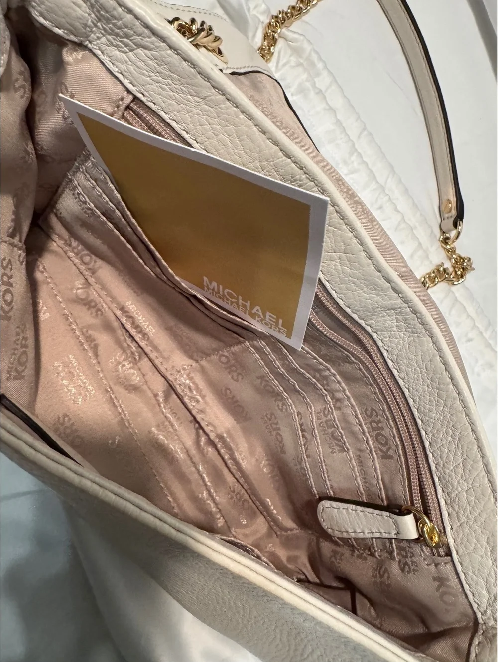 NWOT Michael Kors Fulton Small Flap Vanilla Cream Leather Chain Shoulder Bag